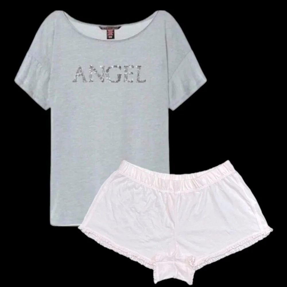 Victorias Secret Soft soft Cotton top Sequin Angel & cotton shorts pajama Set S